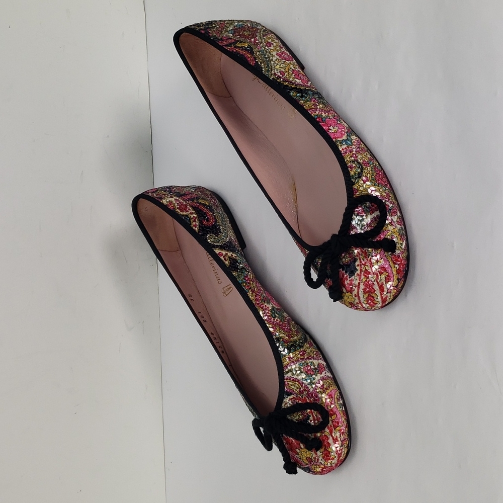 PRETTY BALLERINAS ROSARIO FLORAL PAISLEY SEQUIN BALLET FLATS SHOES WOMEN'S 38